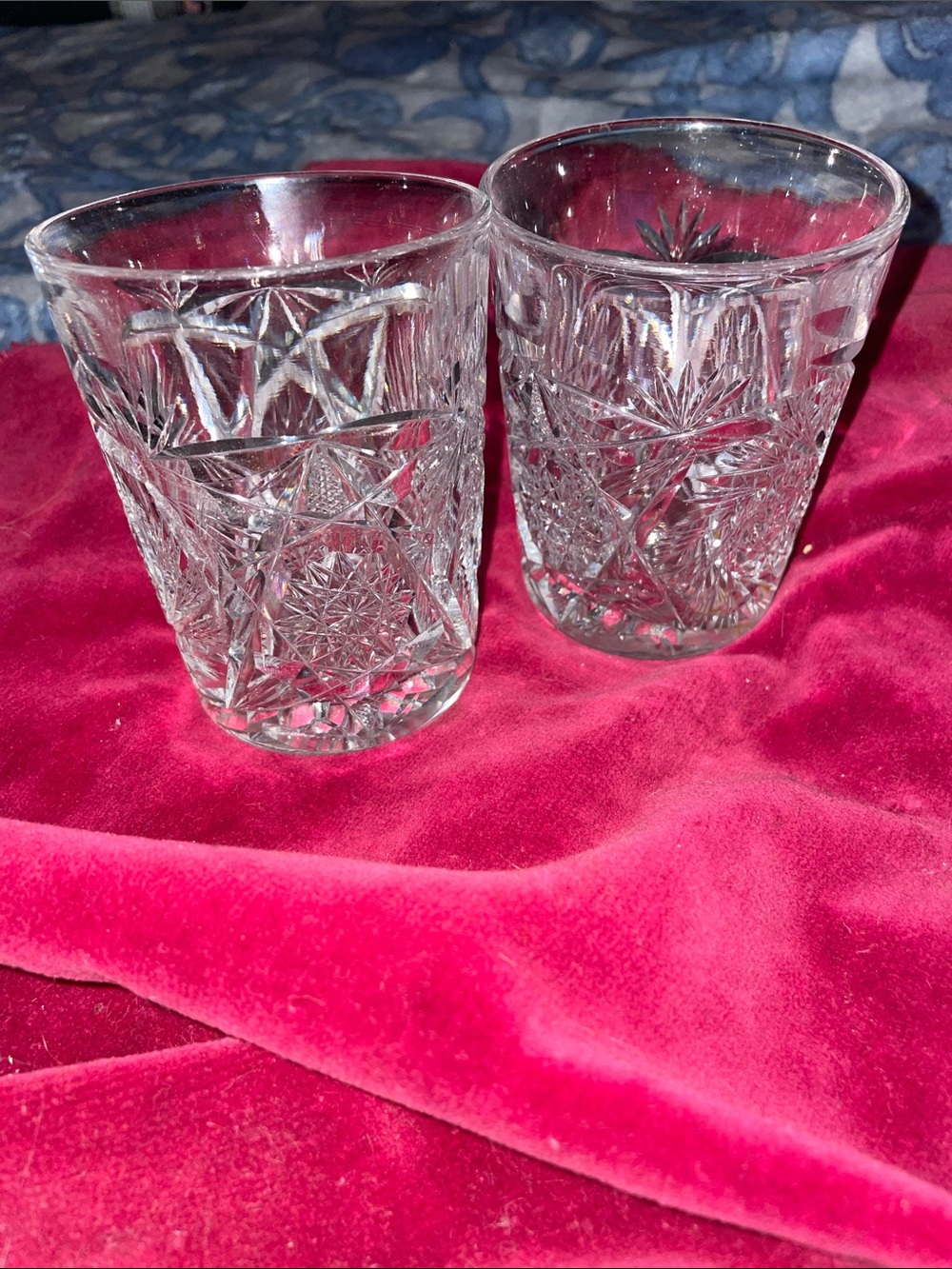 Clear Cut Glass Tumbler Pair - Classic Pattern